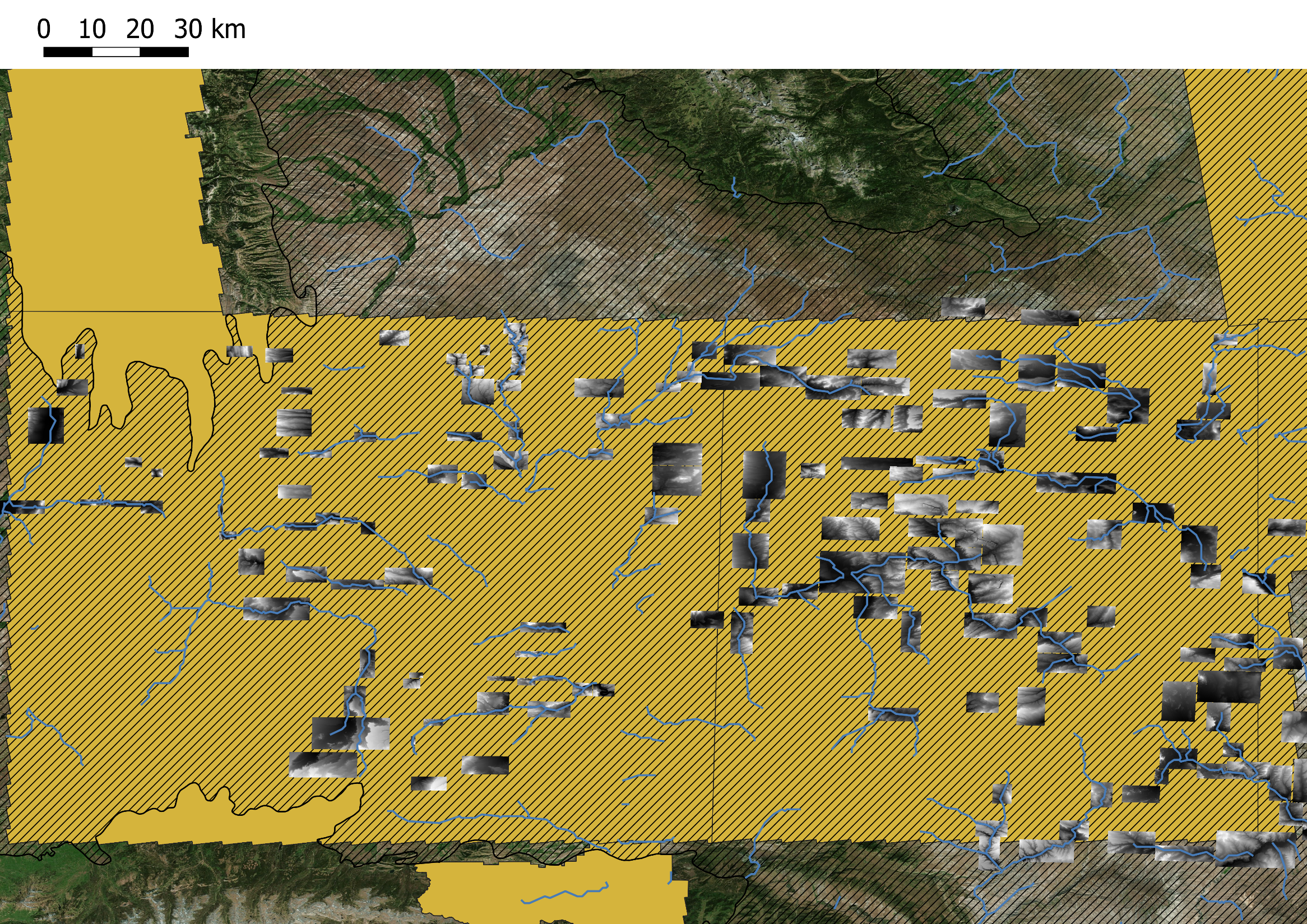 Example of terrain tiles clipped from selected overlap areas